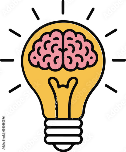 Creative idea concept represented by a brain inside a glowing lightbulb illustration