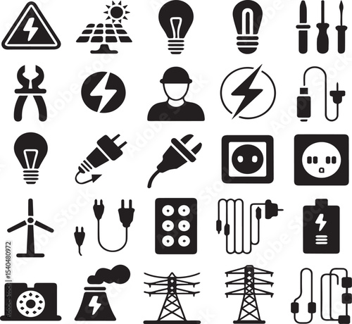 Vector illustration of electrical power energy renewable resources and electrical equipment
