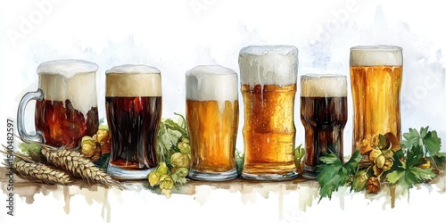 Artisan Beer Variety: A captivating display of diverse artisan beers with rich colors and textures, perfect for showcasing the essence of the craft beverage world.