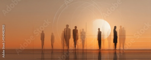 Silhouetted Figures at Sunset