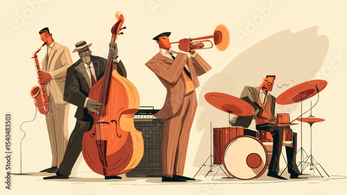 A stylized jazz band in concert