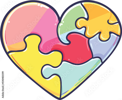 Colorful jigsaw puzzle heart symbolizing love unity and inclusion for awareness designs.