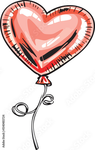 Hand drawn romantic heart balloon illustration perfect for valentines day love and celebrations.
