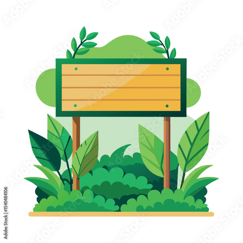 a big sign board with green leaves 