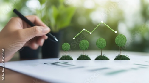 Rising Growth and Stability: A hand traces a upward trajectory on a financial chart, suggesting sustained growth. The depiction symbolizes business, economy, and investment success.