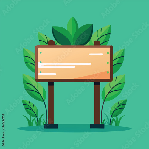 a big sign board with green leaves 