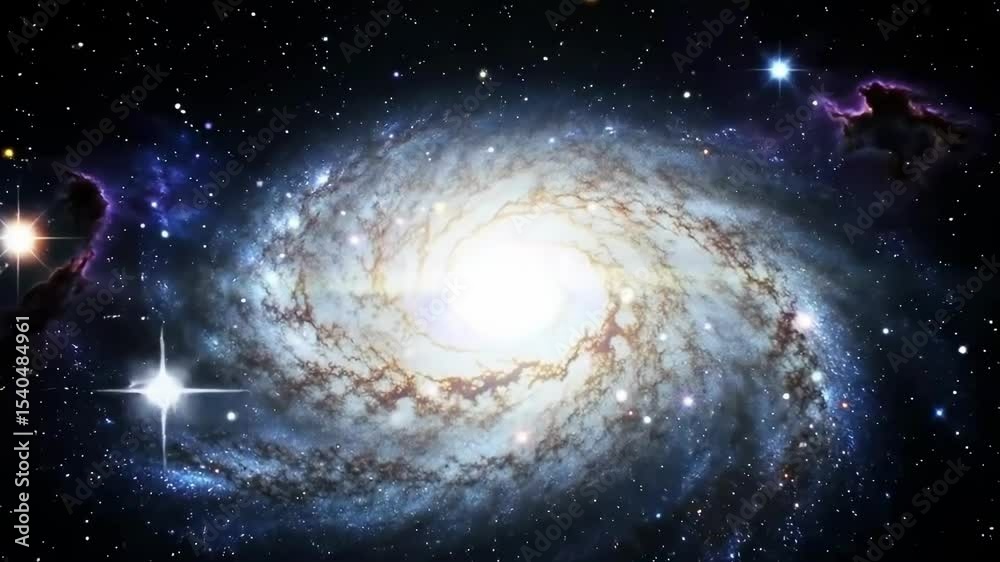 Bright spiral galaxy in deep space with shining stars and nebulae ...