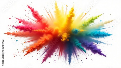 Abstract multi color powder explosion on white background