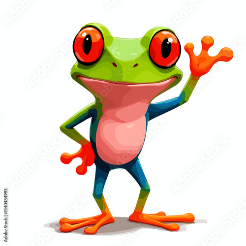 Colorful Frog Cartoon - Cheerful Animal Vector Stock Illustration