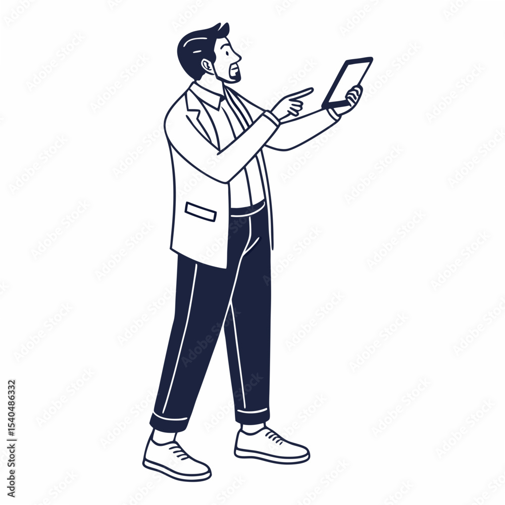 Professional man using tablet clean cutout illustration Professional man using tablet clean cutout illustration