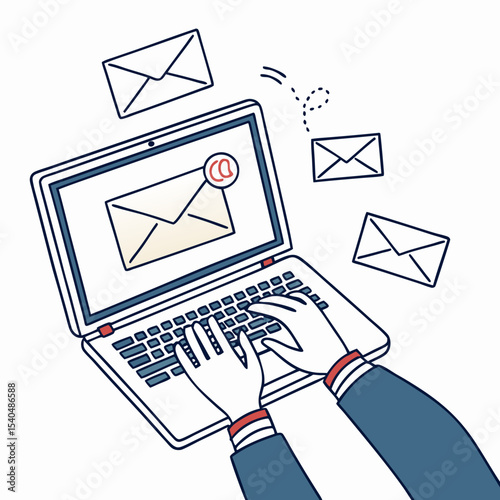 Laptop user receiving and responding to emails