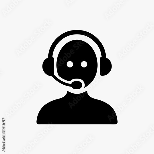 Customer support representative icon with headset and microphone, black silhouette on white background
