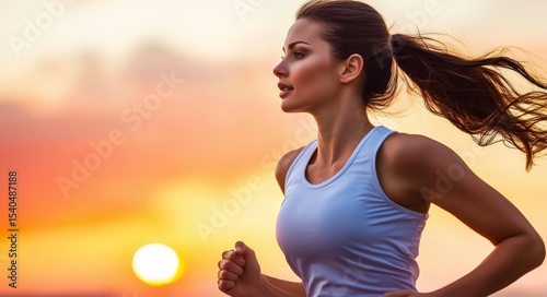 silhouette of a woman running on the beach during a stunning golden sunset