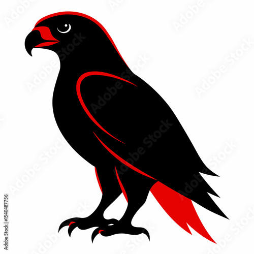 Red-tailed Hawk silhouette black color bird on white background