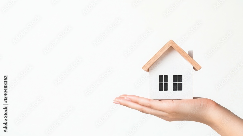 Hand Holding Property: A hand cradles a miniature house, evoking the comfort of ownership and the promise of home, symbolized by its simplicity and inviting form. Hand Holding Property: A hand cradles a miniature house, evoking the comfort of ownership and the promise of home, symbolized by its simplicity and inviting form.