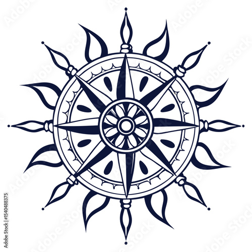 Detailed nautical compass rose vector illustration for maritime navigation and travel concepts