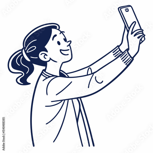 Happy girl taking selfie smartphone photo