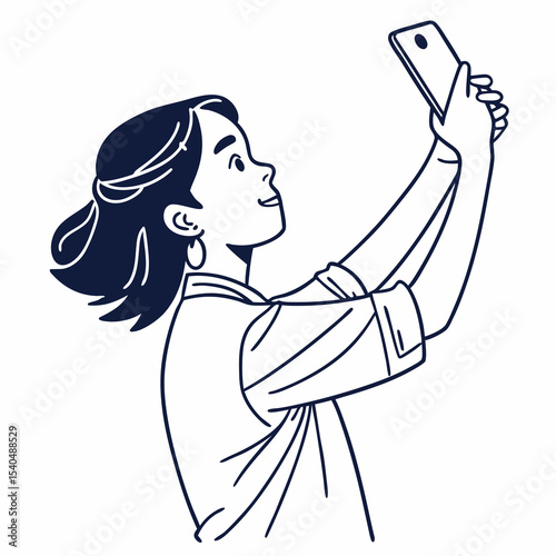 Woman taking selfie smartphone happy smiling