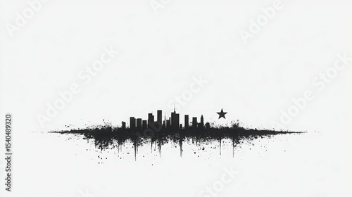 Urban Skyline: A stark silhouette of a city skyline with a star, showcasing the raw essence of metropolitan life, the structure of architecture and capturing the vibrant spirit of urban exploration