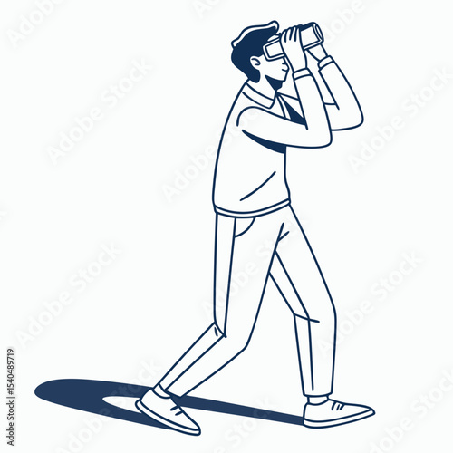 Man using virtual reality headset exploring digital world