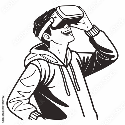 Young man experiencing virtual reality headset