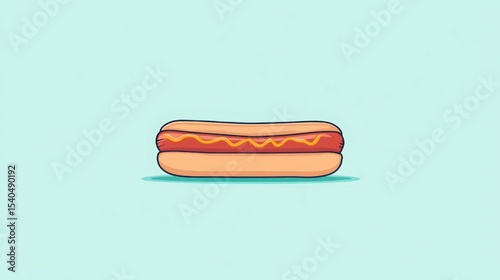 Hot Dog Illustration: A simple, mouth-watering hot dog with mustard in a soft bun illustration set against a light blue background, evoking a fun, casual vibe.