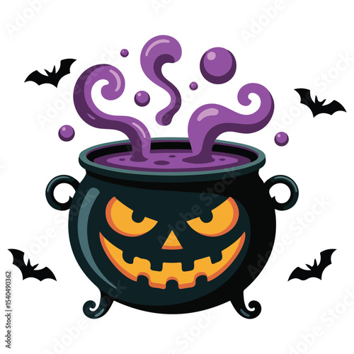 spooky witchs bubbling potion cauldron for halloween isolated vector illustration