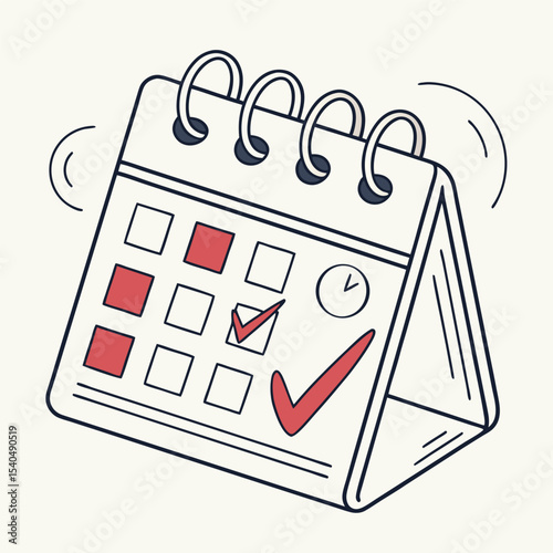 Illustrated calendar icon with checkmarks and clock representing deadline or schedule