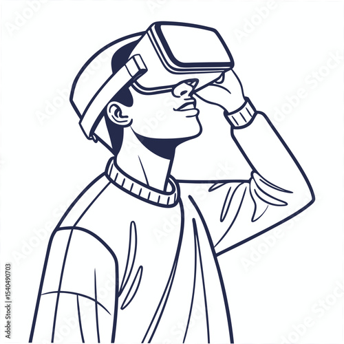Person wearing virtual reality headset clean cutout