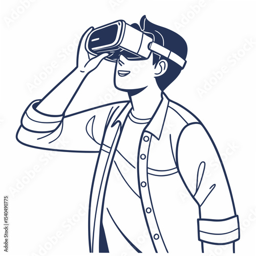 Man using virtual reality headset clean cutout illustration