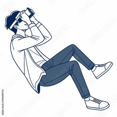 Man experiencing virtual reality immersive technology