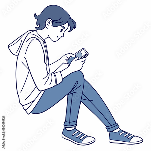 Young person sitting using smartphone casual style
