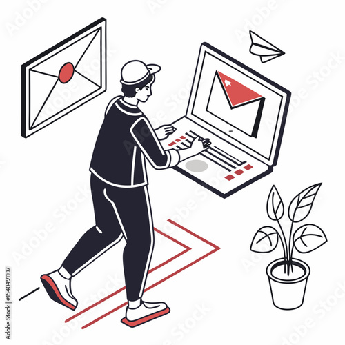 Man using laptop checking email fast delivery