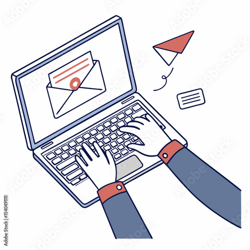 Laptop user composing email message online communication