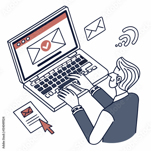 Person working on laptop sending emails online communication