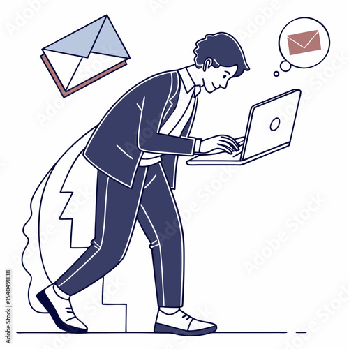 Businessman overwhelmed by emails and workload