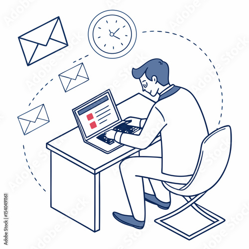 Businessman working on laptop receiving emails