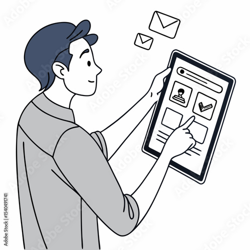 Man using tablet for online form submission