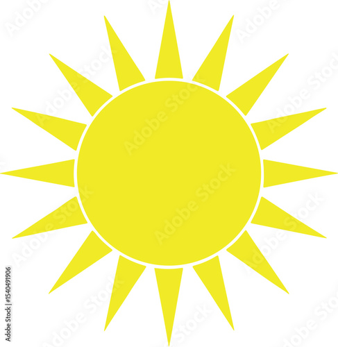Bright yellow sun vector icon illustration for summer weather and solar designs