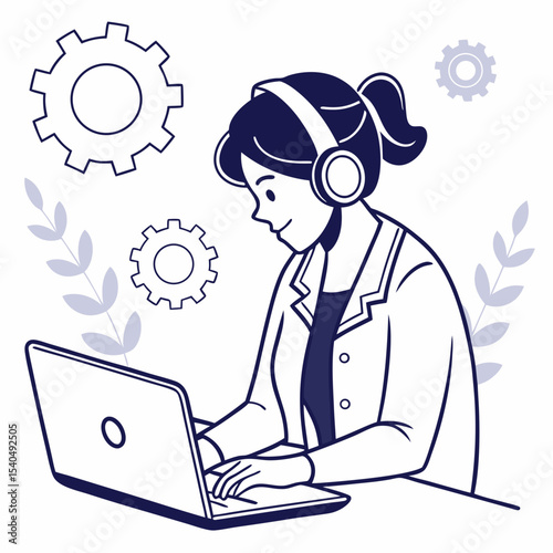 Woman working from home technical support online