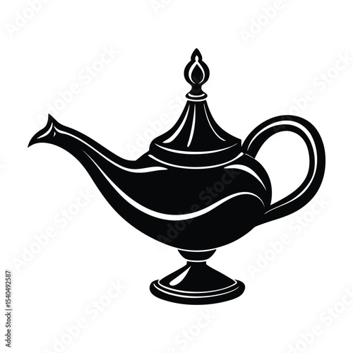 a Aladdin lamp silhouette on white background.