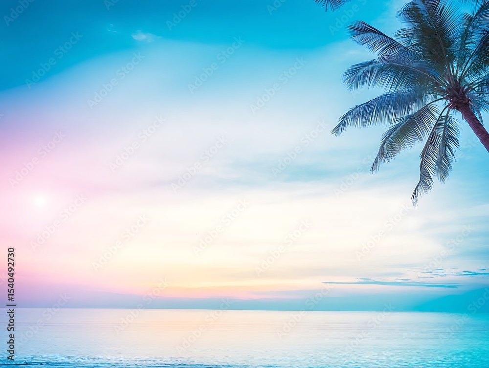 Obraz premium Pastel sunset beach scene with palm tree