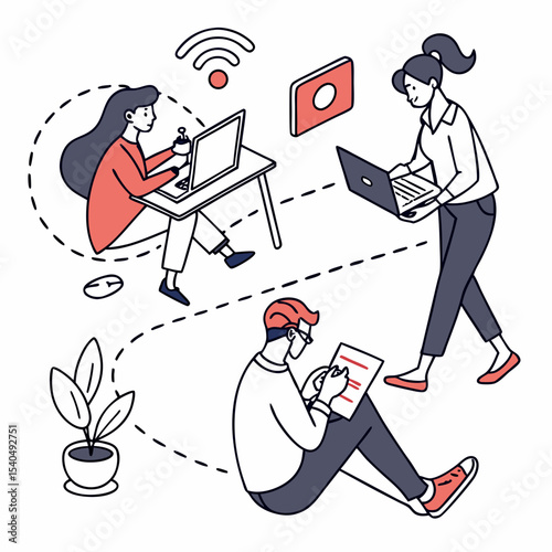 Remote team collaboration wireless network working together