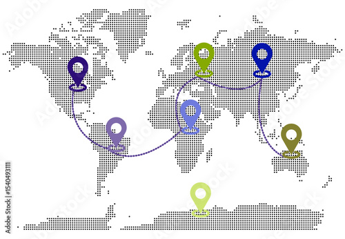 Dotted map with geometric patterns showing countries in geography boundary with circle shape