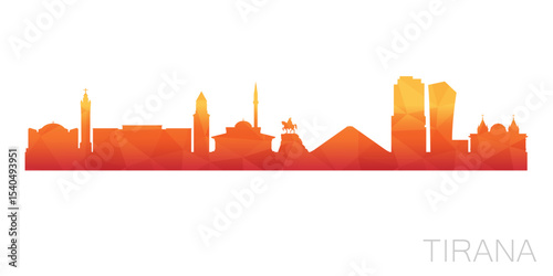 Tirana, Albania Low Poly Skyline Clip Art City Design. Geometric Polygon Graphic Horizon Icon. Vector Illustration Symbol.