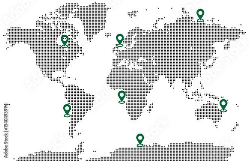 Squire shape dotted map infographic of land and borders with continent location view