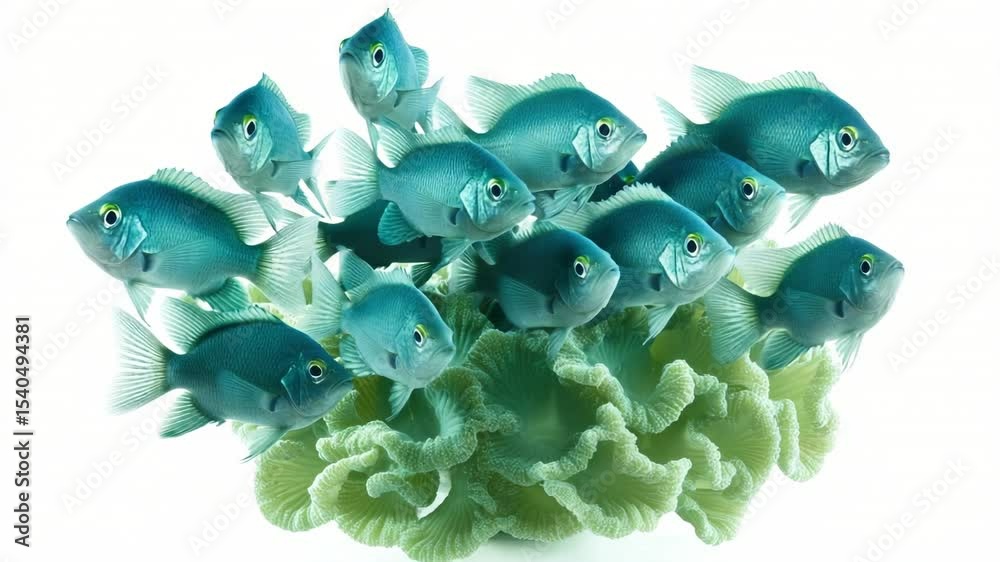A group of blue fish swimming together in a decorative vase