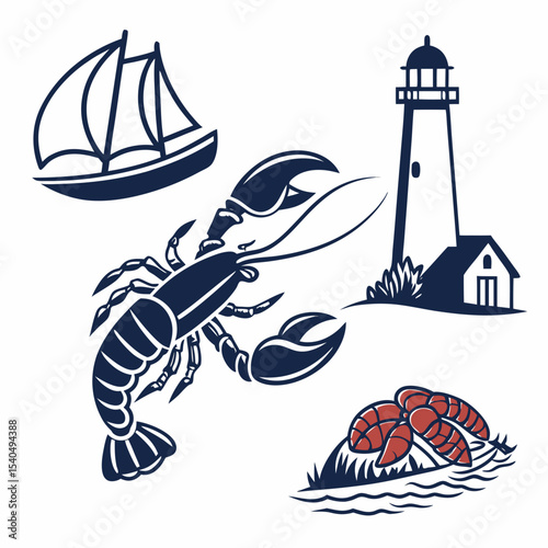 Nautical lobster lighthouse sailboat coastal design