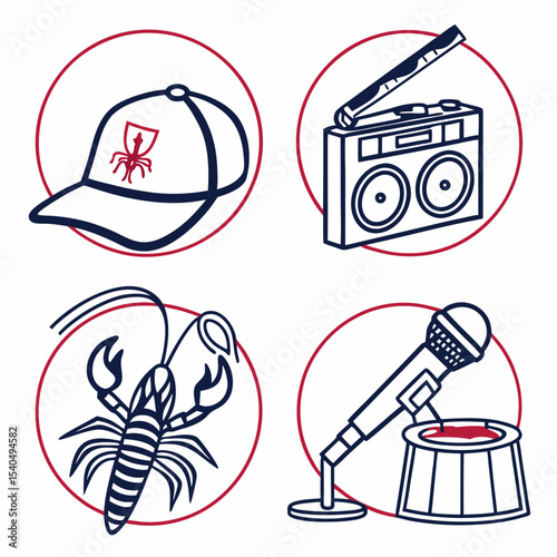 Summer vibes retro style icons collection
