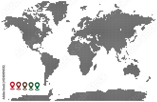 Squire shape dotted world map showing land and ocean details
